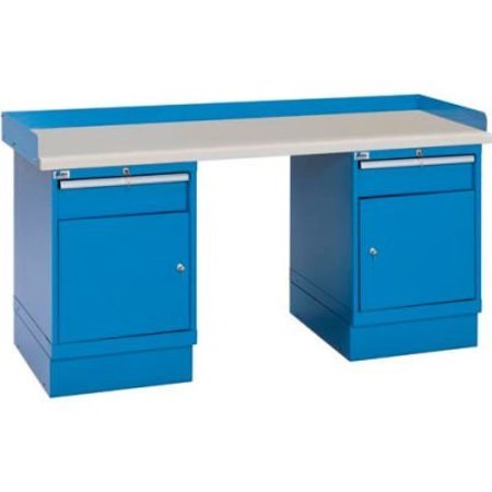 LISTA INTERNATIONAL Industrial Workbench w/1 Drawer w/Shelf Cabinets, Plastic Laminate Top - Blue XSWB73-72PT/BB